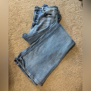 Blue Flare Wide Leg Jeans with Natural Fading